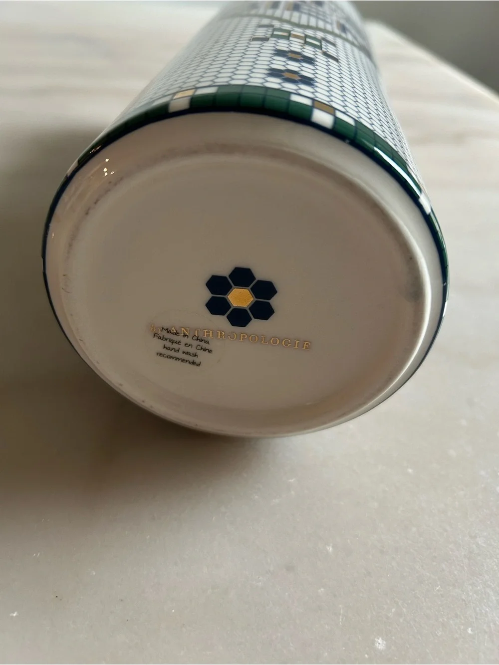 Anthropologie Mosaic 'Trés Bien' French Bistro Tile Canister Jar with Gold Lid